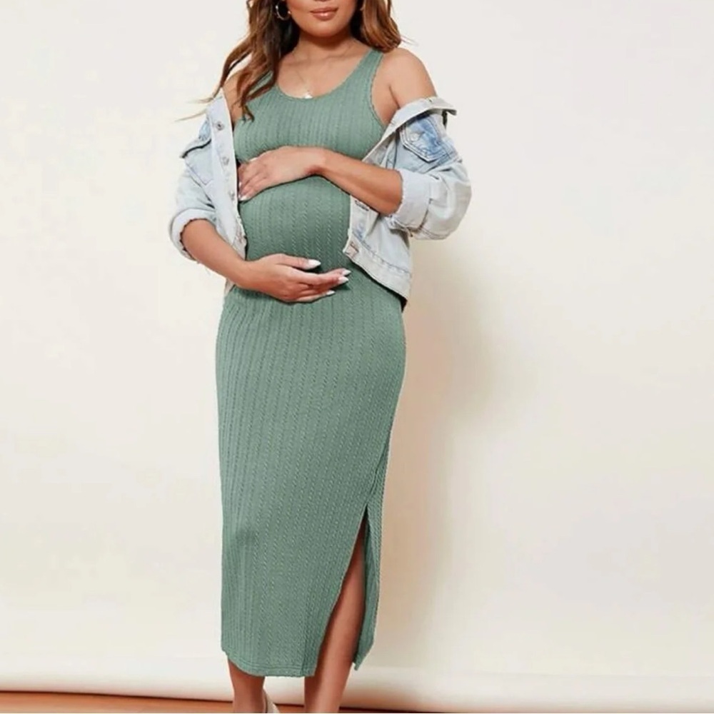 Ekouaer Mint Green Rib Cable Knit Dress L